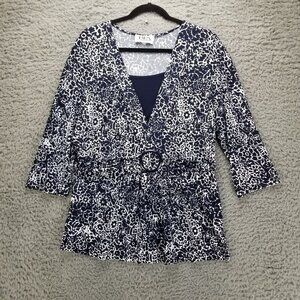 BFA Classics Top Womens 16 Navy Blue Vintage 3/4 Sleeve Blouse